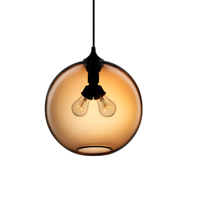 Globe Ceiling Pendant Light Modern Glass 2 Lights Red/Brown/Clear Hanging Ceiling Light Clearhalo 'Ceiling Lights' 'Glass shade' 'Glass' 'Modern Pendants' 'Modern' 'Pendant Lights' 'Pendants' Lighting' 597928