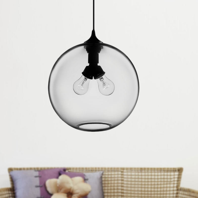 Globe Ceiling Pendant Light Modern Glass 2 Lights Red/Brown/Clear Hanging Ceiling Light Clear Clearhalo 'Ceiling Lights' 'Glass shade' 'Glass' 'Modern Pendants' 'Modern' 'Pendant Lights' 'Pendants' Lighting' 597929