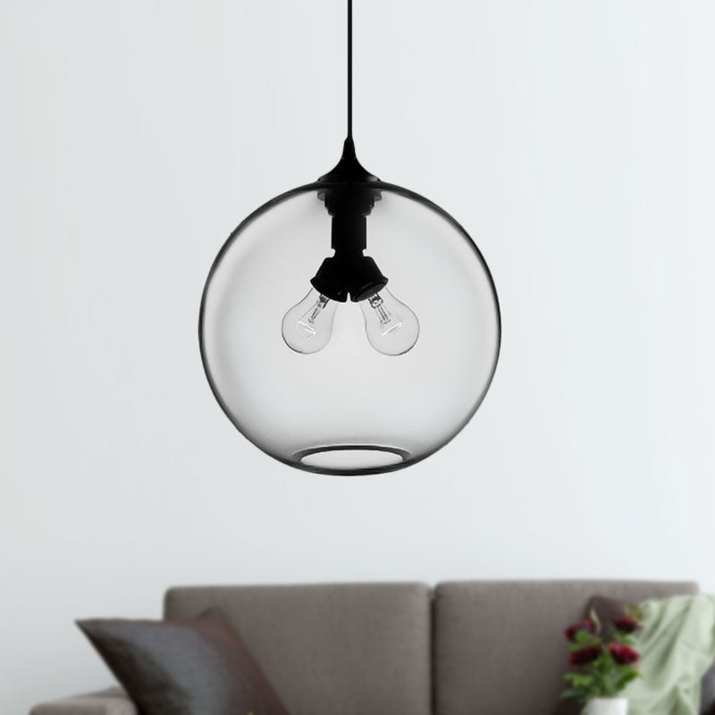 Globe Ceiling Pendant Light Modern Glass 2 Lights Red/Brown/Clear Hanging Ceiling Light Clearhalo 'Ceiling Lights' 'Glass shade' 'Glass' 'Modern Pendants' 'Modern' 'Pendant Lights' 'Pendants' Lighting' 597930