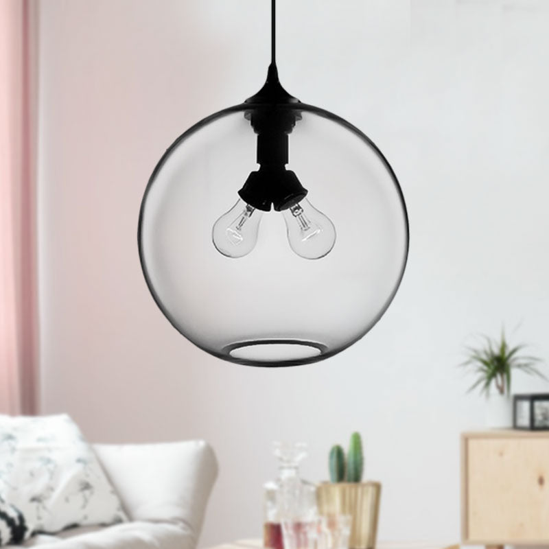 Globe Ceiling Pendant Light Modern Glass 2 Lights Red/Brown/Clear Hanging Ceiling Light Clearhalo 'Ceiling Lights' 'Glass shade' 'Glass' 'Modern Pendants' 'Modern' 'Pendant Lights' 'Pendants' Lighting' 597931