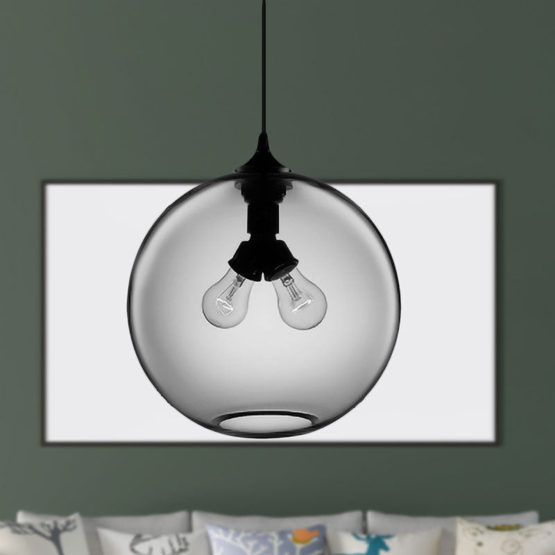 Globe Ceiling Pendant Light Modern Glass 2 Lights Red/Brown/Clear Hanging Ceiling Light Smoke Gray Clearhalo 'Ceiling Lights' 'Glass shade' 'Glass' 'Modern Pendants' 'Modern' 'Pendant Lights' 'Pendants' Lighting' 597933