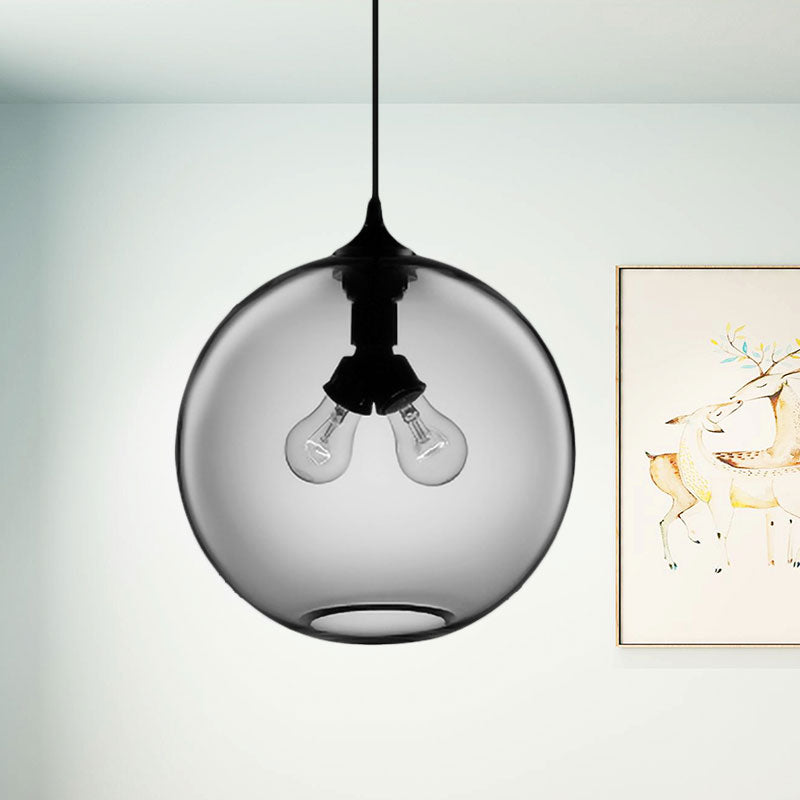 Globe Ceiling Pendant Light Modern Glass 2 Lights Red/Brown/Clear Hanging Ceiling Light Clearhalo 'Ceiling Lights' 'Glass shade' 'Glass' 'Modern Pendants' 'Modern' 'Pendant Lights' 'Pendants' Lighting' 597934