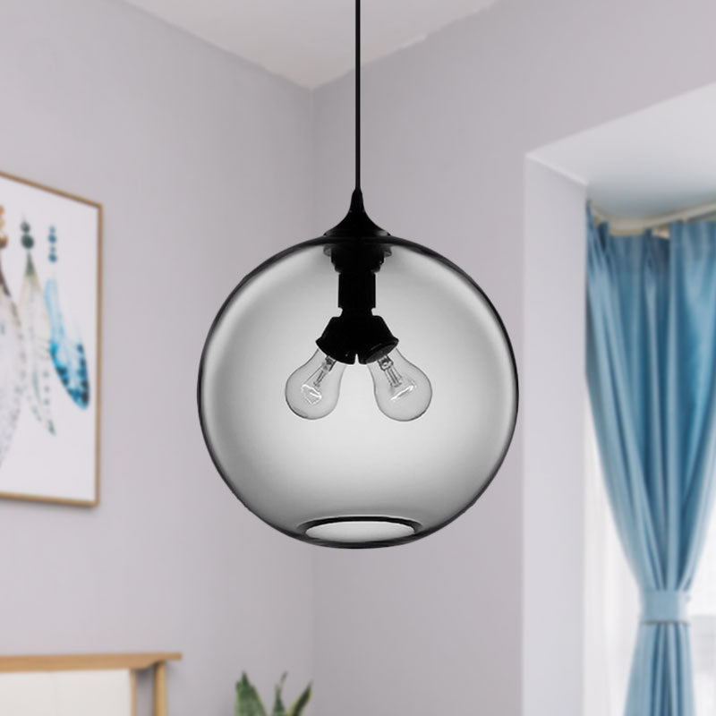 Globe Ceiling Pendant Light Modern Glass 2 Lights Red/Brown/Clear Hanging Ceiling Light Clearhalo 'Ceiling Lights' 'Glass shade' 'Glass' 'Modern Pendants' 'Modern' 'Pendant Lights' 'Pendants' Lighting' 597935