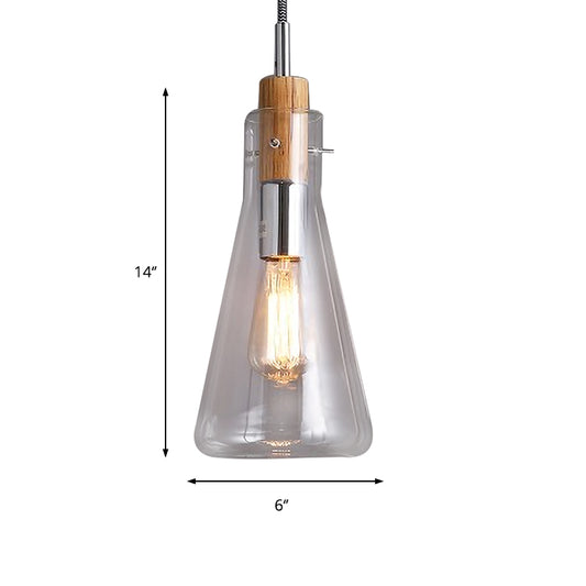 Clear Glass Ellipsoidal/Cone/Bottle Shape Pendant Light Modern 1 Light Hanging Ceiling Lamp in Polished Chrome Clearhalo 'Ceiling Lights' 'Glass shade' 'Glass' 'Modern Pendants' 'Modern' 'Pendant Lights' 'Pendants' Lighting' 597941
