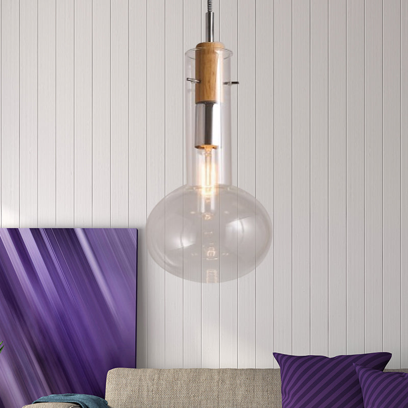 Clear Glass Ellipsoidal/Cone/Bottle Shape Pendant Light Modern 1 Light Hanging Ceiling Lamp in Polished Chrome Clearhalo 'Ceiling Lights' 'Glass shade' 'Glass' 'Modern Pendants' 'Modern' 'Pendant Lights' 'Pendants' Lighting' 597948