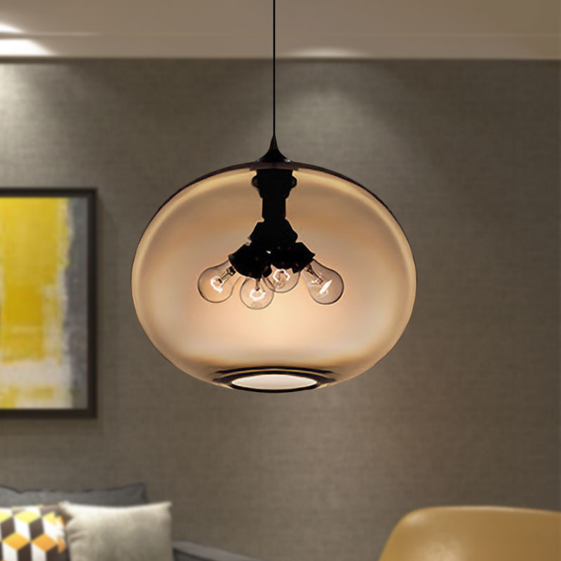 4 Lights Ceiling Pendant Light with Oval Glass Shade Modern Brown/Clear/Amber Hanging Light Brown Clearhalo 'Ceiling Lights' 'Glass shade' 'Glass' 'Modern Pendants' 'Modern' 'Pendant Lights' 'Pendants' Lighting' 597952