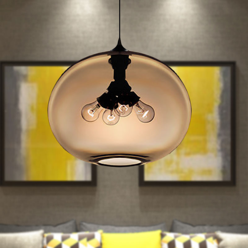 4 Lights Ceiling Pendant Light with Oval Glass Shade Modern Brown/Clear/Amber Hanging Light Clearhalo 'Ceiling Lights' 'Glass shade' 'Glass' 'Modern Pendants' 'Modern' 'Pendant Lights' 'Pendants' Lighting' 597953