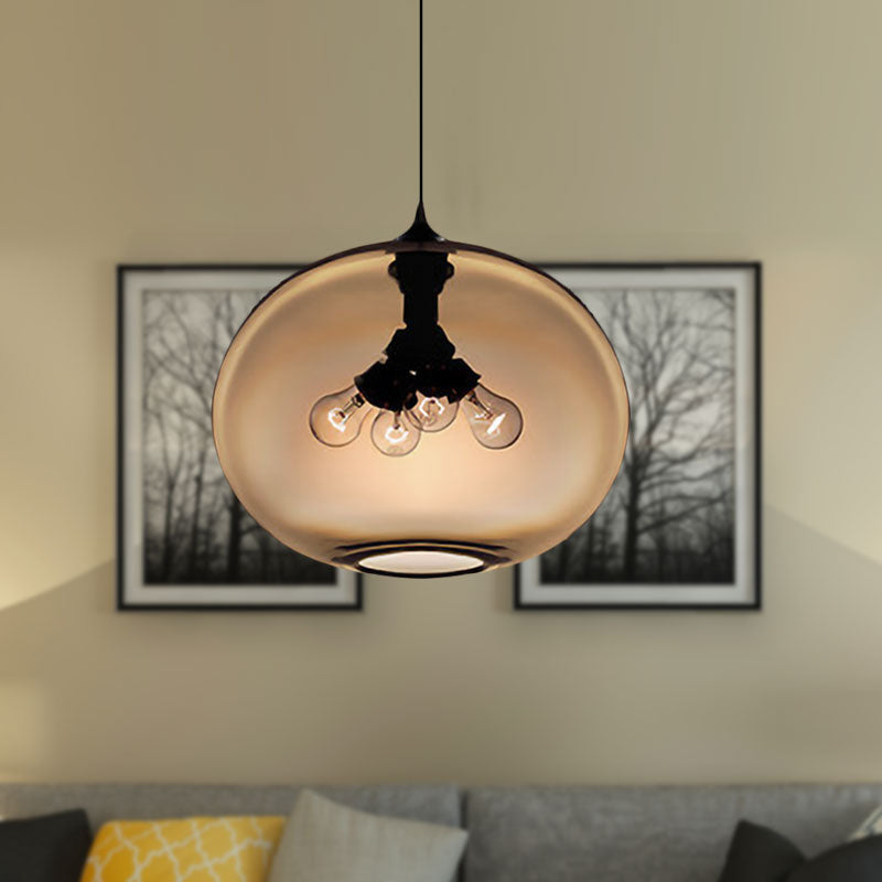 4 Lights Ceiling Pendant Light with Oval Glass Shade Modern Brown/Clear/Amber Hanging Light Clearhalo 'Ceiling Lights' 'Glass shade' 'Glass' 'Modern Pendants' 'Modern' 'Pendant Lights' 'Pendants' Lighting' 597954