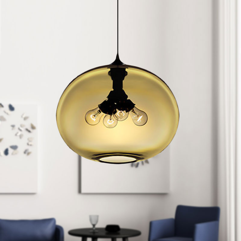 4 Lights Ceiling Pendant Light with Oval Glass Shade Modern Brown/Clear/Amber Hanging Light Amber Clearhalo 'Ceiling Lights' 'Glass shade' 'Glass' 'Modern Pendants' 'Modern' 'Pendant Lights' 'Pendants' Lighting' 597957