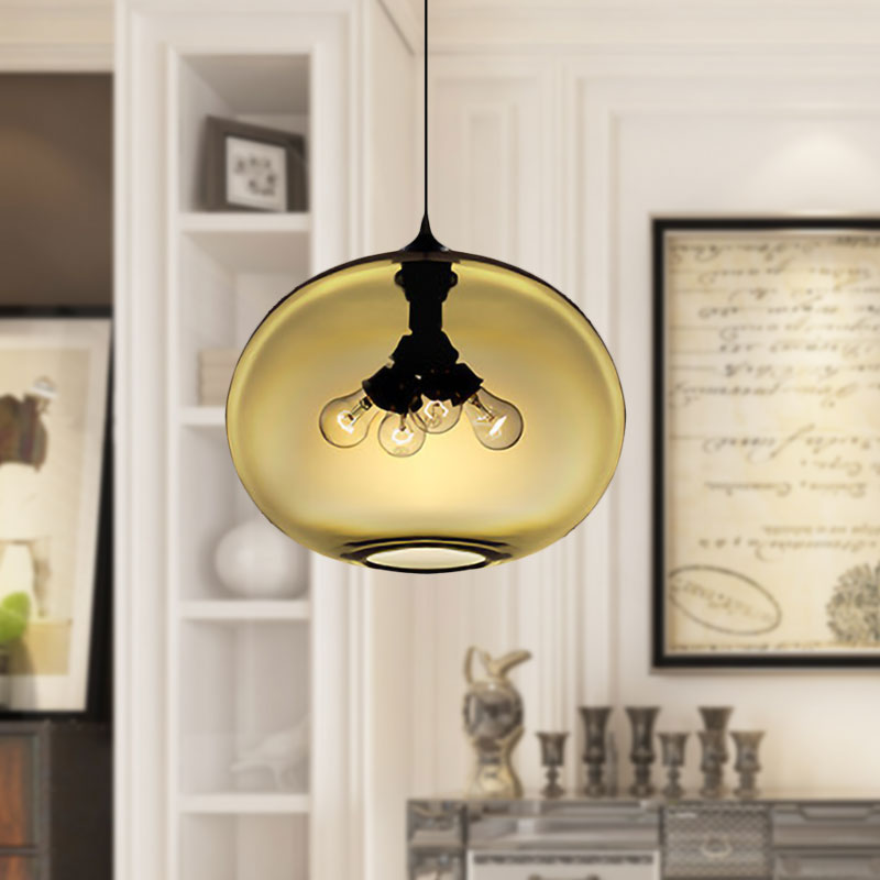 4 Lights Ceiling Pendant Light with Oval Glass Shade Modern Brown/Clear/Amber Hanging Light Clearhalo 'Ceiling Lights' 'Glass shade' 'Glass' 'Modern Pendants' 'Modern' 'Pendant Lights' 'Pendants' Lighting' 597958