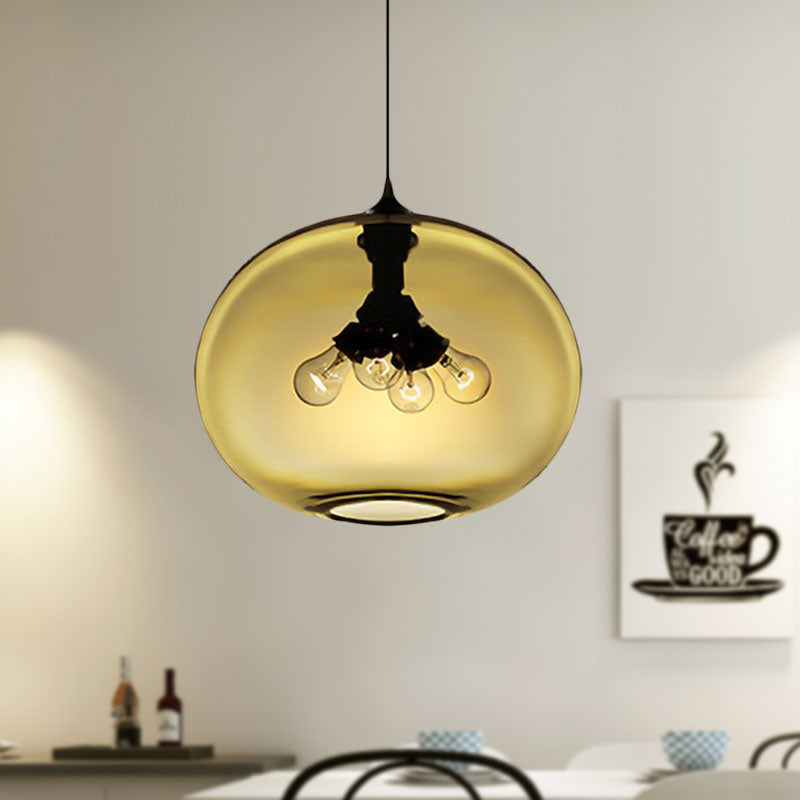 4 Lights Ceiling Pendant Light with Oval Glass Shade Modern Brown/Clear/Amber Hanging Light Clearhalo 'Ceiling Lights' 'Glass shade' 'Glass' 'Modern Pendants' 'Modern' 'Pendant Lights' 'Pendants' Lighting' 597959