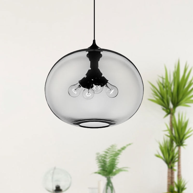 4 Lights Ceiling Pendant Light with Oval Glass Shade Modern Brown/Clear/Amber Hanging Light Clearhalo 'Ceiling Lights' 'Glass shade' 'Glass' 'Modern Pendants' 'Modern' 'Pendant Lights' 'Pendants' Lighting' 597962