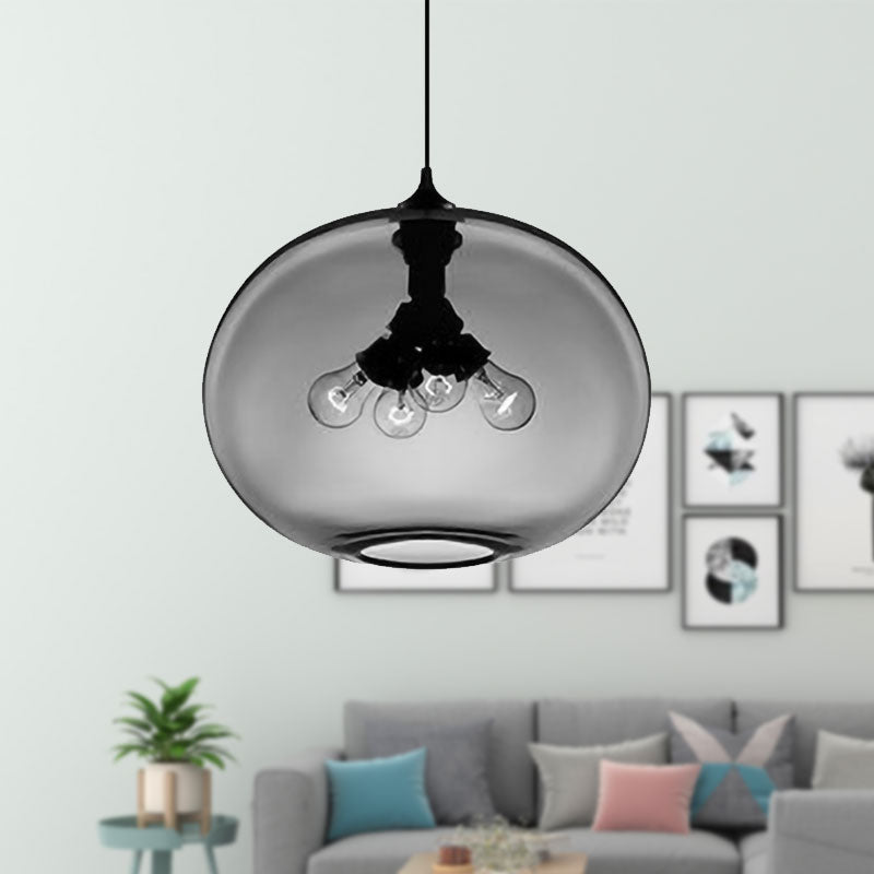 4 Lights Ceiling Pendant Light with Oval Glass Shade Modern Brown/Clear/Amber Hanging Light Smoke Gray Clearhalo 'Ceiling Lights' 'Glass shade' 'Glass' 'Modern Pendants' 'Modern' 'Pendant Lights' 'Pendants' Lighting' 597965