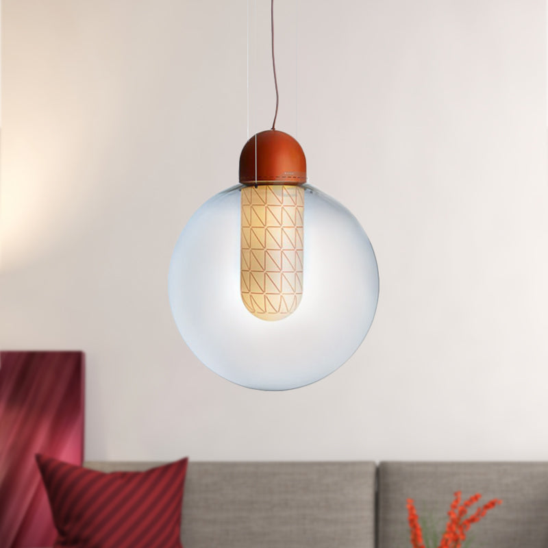 Orange Sphere Pendant Lighting Modern 1 Light Gradient Smoke Glass Led Hanging Ceiling Lamp Orange Clearhalo 'Ceiling Lights' 'Glass shade' 'Glass' 'Modern Pendants' 'Modern' 'Pendant Lights' 'Pendants' Lighting' 597969