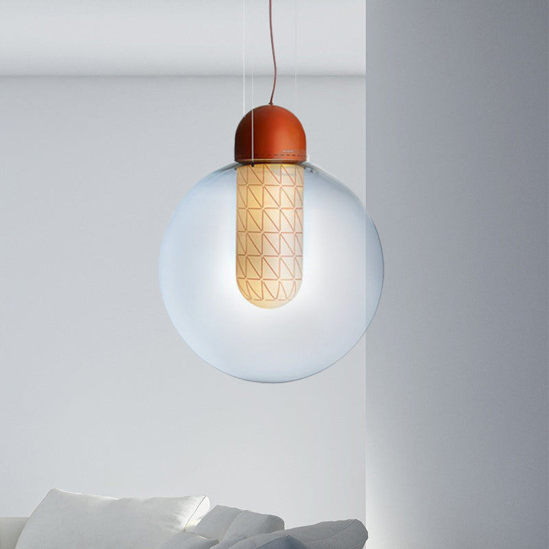 Orange Sphere Pendant Lighting Modern 1 Light Gradient Smoke Glass Led Hanging Ceiling Lamp Clearhalo 'Ceiling Lights' 'Glass shade' 'Glass' 'Modern Pendants' 'Modern' 'Pendant Lights' 'Pendants' Lighting' 597970