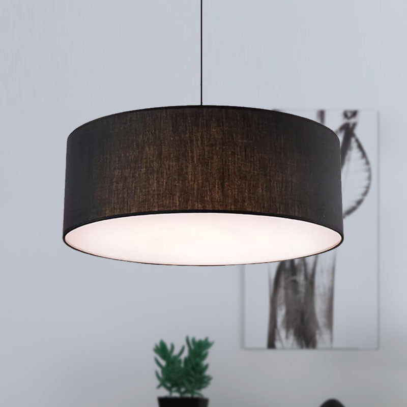 Drum Ceiling Pendant Light Simple Fabric 12"/16"/18" Dia 1 Light White/Black/Beige Hanging Lamp Kit Black Clearhalo 'Ceiling Lights' 'Modern Pendants' 'Modern' 'Pendant Lights' 'Pendants' Lighting' 598057