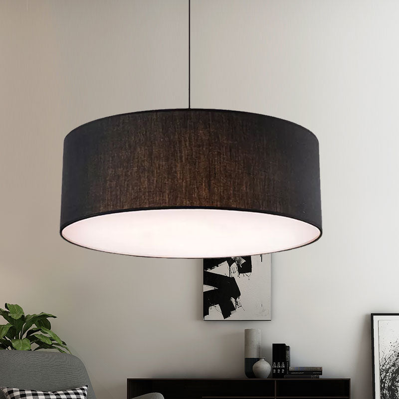 Drum Ceiling Pendant Light Simple Fabric 12"/16"/18" Dia 1 Light White/Black/Beige Hanging Lamp Kit Clearhalo 'Ceiling Lights' 'Modern Pendants' 'Modern' 'Pendant Lights' 'Pendants' Lighting' 598058