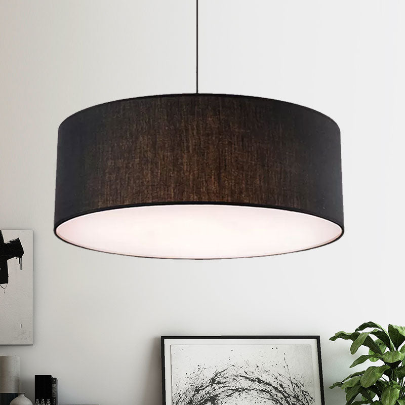 Drum Ceiling Pendant Light Simple Fabric 12"/16"/18" Dia 1 Light White/Black/Beige Hanging Lamp Kit Clearhalo 'Ceiling Lights' 'Modern Pendants' 'Modern' 'Pendant Lights' 'Pendants' Lighting' 598059