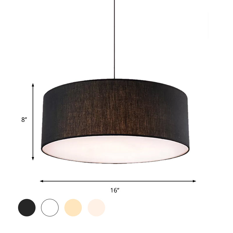 Drum Ceiling Pendant Light Simple Fabric 12"/16"/18" Dia 1 Light White/Black/Beige Hanging Lamp Kit Clearhalo 'Ceiling Lights' 'Modern Pendants' 'Modern' 'Pendant Lights' 'Pendants' Lighting' 598062