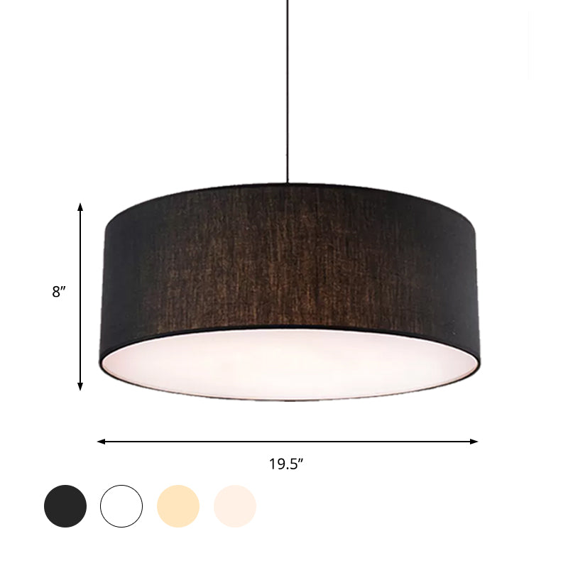 Drum Ceiling Pendant Light Simple Fabric 12"/16"/18" Dia 1 Light White/Black/Beige Hanging Lamp Kit Clearhalo 'Ceiling Lights' 'Modern Pendants' 'Modern' 'Pendant Lights' 'Pendants' Lighting' 598064