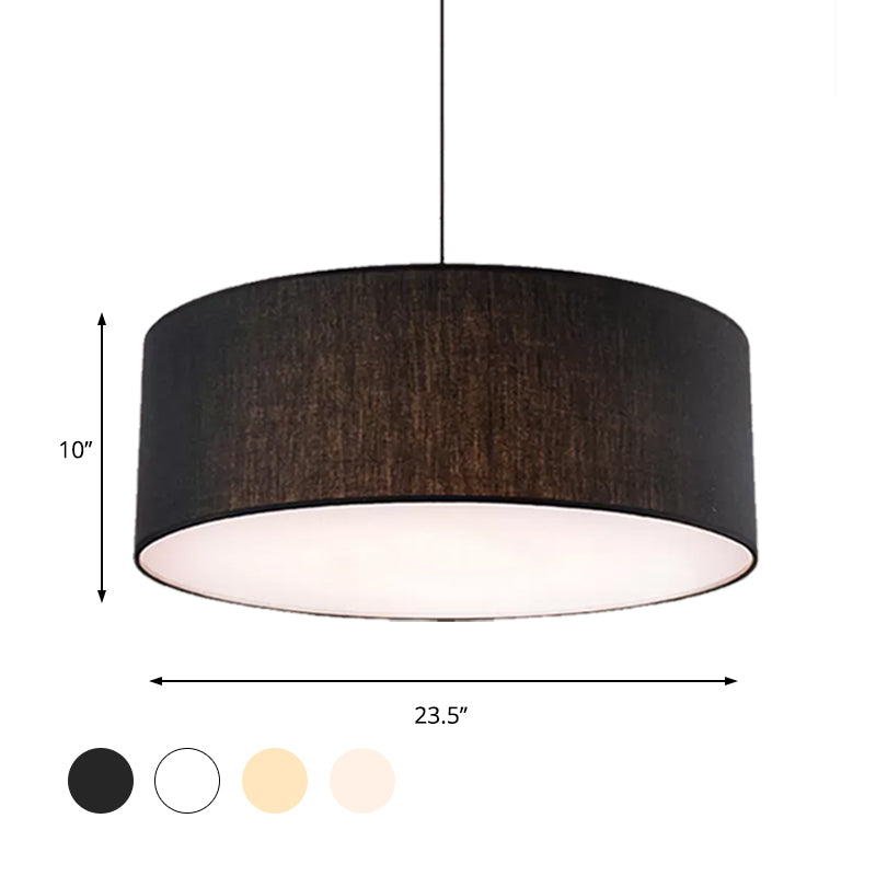 Drum Ceiling Pendant Light Simple Fabric 12"/16"/18" Dia 1 Light White/Black/Beige Hanging Lamp Kit Clearhalo 'Ceiling Lights' 'Modern Pendants' 'Modern' 'Pendant Lights' 'Pendants' Lighting' 598065