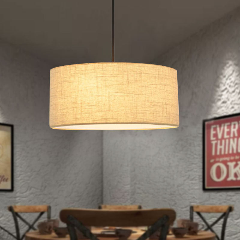 Drum Ceiling Pendant Light Simple Fabric 12"/16"/18" Dia 1 Light White/Black/Beige Hanging Lamp Kit Clearhalo 'Ceiling Lights' 'Modern Pendants' 'Modern' 'Pendant Lights' 'Pendants' Lighting' 598071