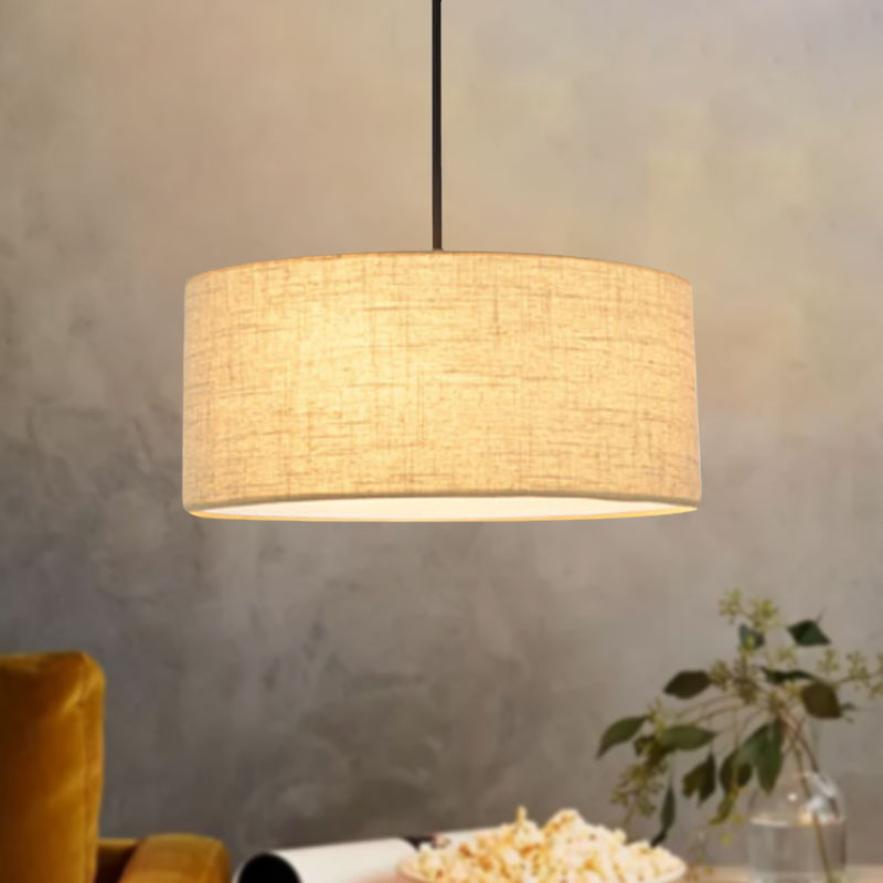 Drum Ceiling Pendant Light Simple Fabric 12"/16"/18" Dia 1 Light White/Black/Beige Hanging Lamp Kit Clearhalo 'Ceiling Lights' 'Modern Pendants' 'Modern' 'Pendant Lights' 'Pendants' Lighting' 598072