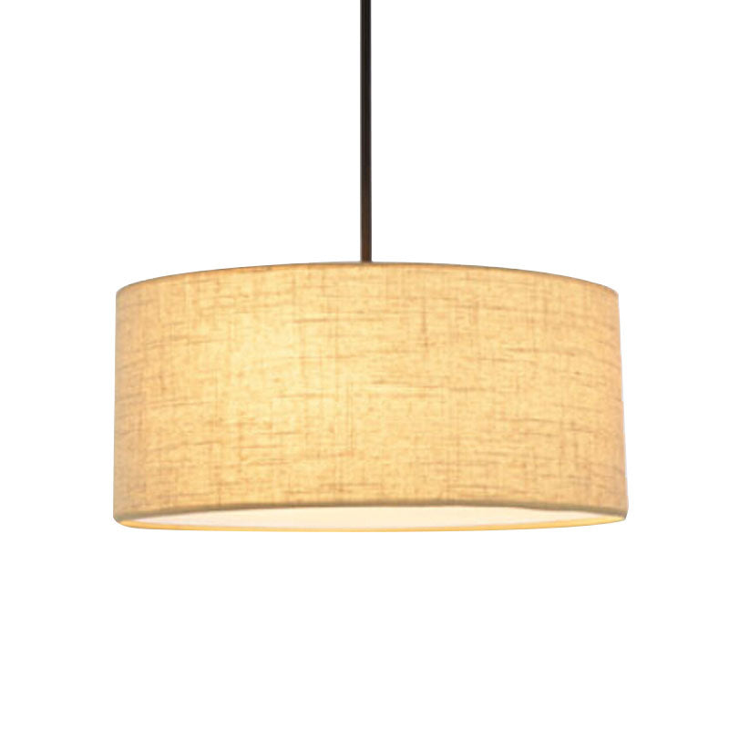 Drum Ceiling Pendant Light Simple Fabric 12"/16"/18" Dia 1 Light White/Black/Beige Hanging Lamp Kit Clearhalo 'Ceiling Lights' 'Modern Pendants' 'Modern' 'Pendant Lights' 'Pendants' Lighting' 598073