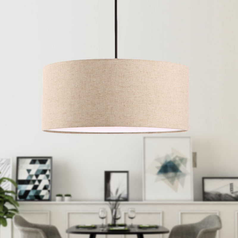 Drum Ceiling Pendant Light Simple Fabric 12"/16"/18" Dia 1 Light White/Black/Beige Hanging Lamp Kit Clearhalo 'Ceiling Lights' 'Modern Pendants' 'Modern' 'Pendant Lights' 'Pendants' Lighting' 598076