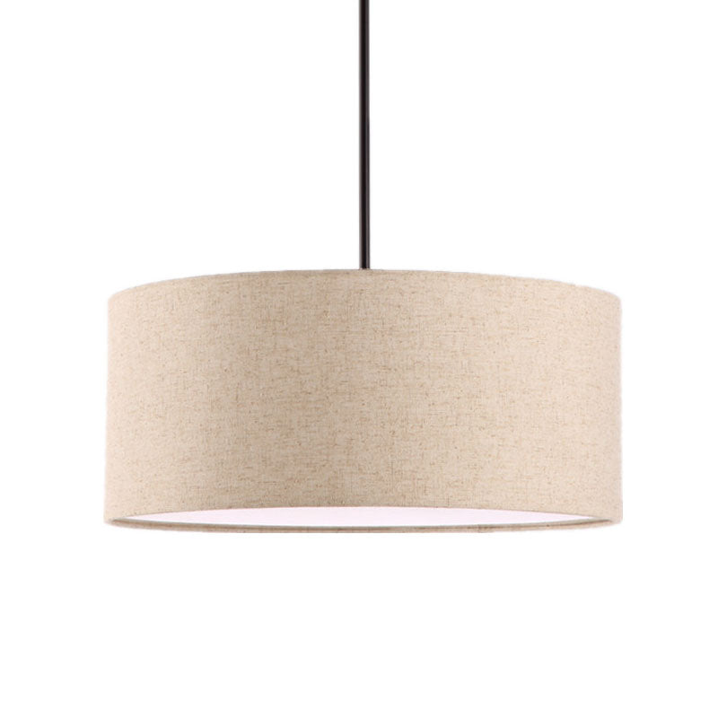 Drum Ceiling Pendant Light Simple Fabric 12"/16"/18" Dia 1 Light White/Black/Beige Hanging Lamp Kit Clearhalo 'Ceiling Lights' 'Modern Pendants' 'Modern' 'Pendant Lights' 'Pendants' Lighting' 598077