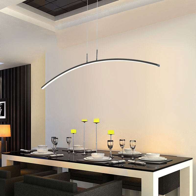 Arch Pendant Light Contemporary Acrylic LED White Ceiling Lighting Fixture in Warm/White/Remote Control Stepless Dimming Light Black Clearhalo 'Ceiling Lights' 'Modern Pendants' 'Modern' 'Pendant Lights' 'Pendants' Lighting' 598078