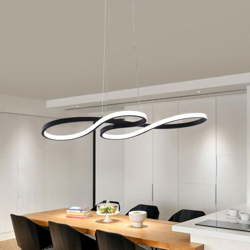 24"/29.5"/37.5" Wide Twisting Acrylic Pendant Light Minimalist LED Black/White Hanging Lamp in Warm/White Light Black Clearhalo 'Ceiling Lights' 'Modern Pendants' 'Modern' 'Pendant Lights' 'Pendants' Lighting' 598094