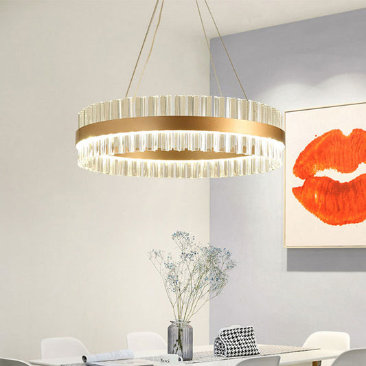 16"/24"/32" Wide Round Pendant Lighting Modern Clear Crystal 1 Light Gold Hanging Lamp in Warm/White Light for Dining Room Clearhalo 'Ceiling Lights' 'Modern Pendants' 'Modern' 'Pendant Lights' 'Pendants' Lighting' 598134