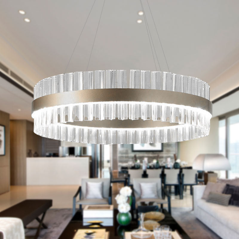 16"/24"/32" Wide Round Pendant Lighting Modern Clear Crystal 1 Light Gold Hanging Lamp in Warm/White Light for Dining Room Clearhalo 'Ceiling Lights' 'Modern Pendants' 'Modern' 'Pendant Lights' 'Pendants' Lighting' 598135