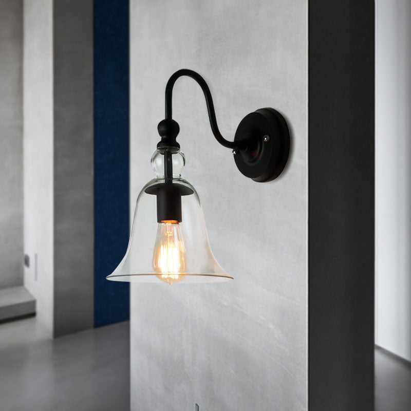 Bell Wall Light Sconce Modern Glass 1 Light Clear Wall Sconce with Gooseneck Arm Clearhalo 'Cast Iron' 'Glass' 'Industrial' 'Modern wall lights' 'Modern' 'Tiffany' 'Traditional wall lights' 'Wall Lamps & Sconces' 'Wall Lights' Lighting' 598146