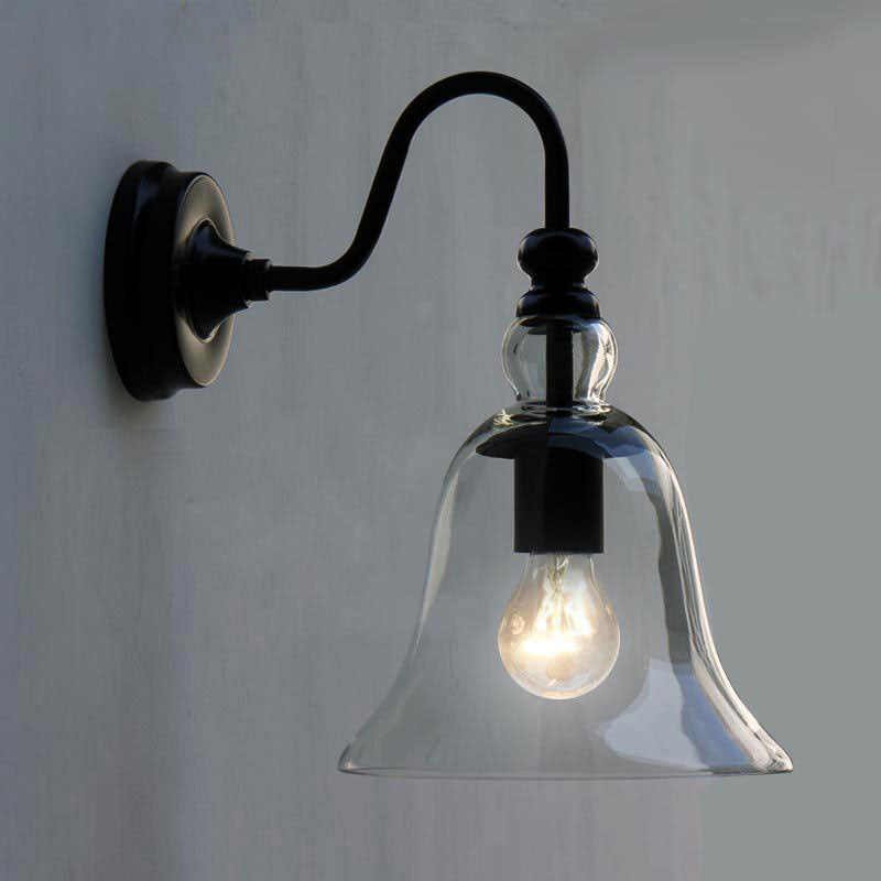 Bell Wall Light Sconce Modern Glass 1 Light Clear Wall Sconce with Gooseneck Arm Clearhalo 'Cast Iron' 'Glass' 'Industrial' 'Modern wall lights' 'Modern' 'Tiffany' 'Traditional wall lights' 'Wall Lamps & Sconces' 'Wall Lights' Lighting' 598147
