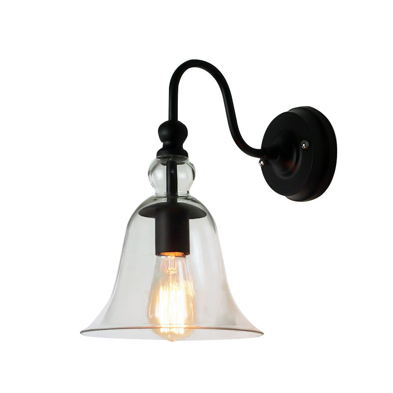Bell Wall Light Sconce Modern Glass 1 Light Clear Wall Sconce with Gooseneck Arm Clearhalo 'Cast Iron' 'Glass' 'Industrial' 'Modern wall lights' 'Modern' 'Tiffany' 'Traditional wall lights' 'Wall Lamps & Sconces' 'Wall Lights' Lighting' 598148