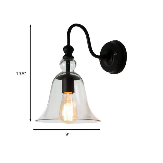 Bell Wall Light Sconce Modern Glass 1 Light Clear Wall Sconce with Gooseneck Arm Clearhalo 'Cast Iron' 'Glass' 'Industrial' 'Modern wall lights' 'Modern' 'Tiffany' 'Traditional wall lights' 'Wall Lamps & Sconces' 'Wall Lights' Lighting' 598149