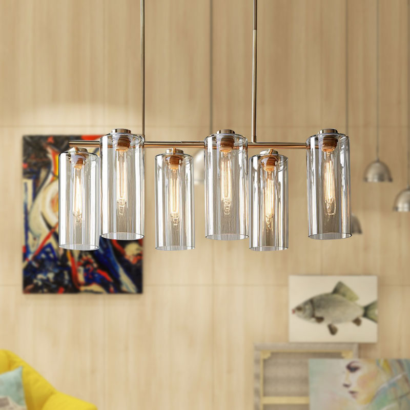 Vintage Multi Lights Chandelier with Clear Glass Shade Gold Cylinder Hanging Light Fixture Clearhalo 'Ceiling Lights' 'Chandeliers' 'Glass shade' 'Glass' 'Modern Chandeliers' 'Modern' Lighting' 598162