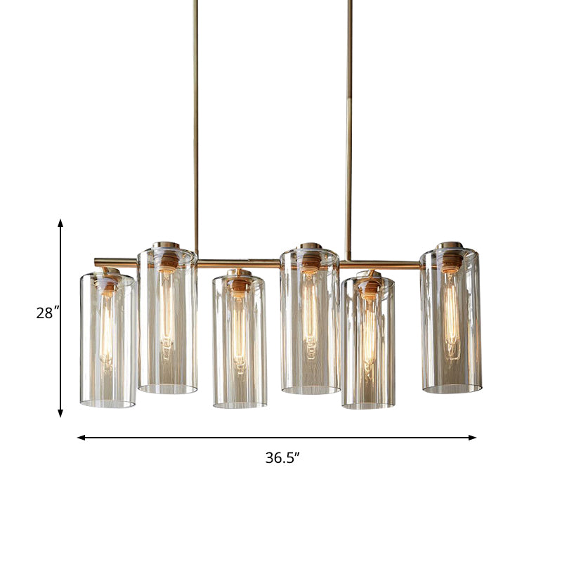 Vintage Multi Lights Chandelier with Clear Glass Shade Gold Cylinder Hanging Light Fixture Clearhalo 'Ceiling Lights' 'Chandeliers' 'Glass shade' 'Glass' 'Modern Chandeliers' 'Modern' Lighting' 598164