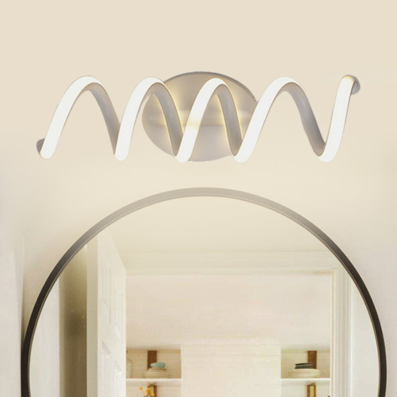 Spiral Bathroom LED Vanity Light Acrylic 1 Light Modernism Wall Mounted Mirror Light in Warm/White/Natural Light, 13"/18.5"/22.5" Wide White 13" Clearhalo 'Modern wall lights' 'Modern' 'Wall Lamps & Sconces' 'Wall Lights' Lighting' 598423