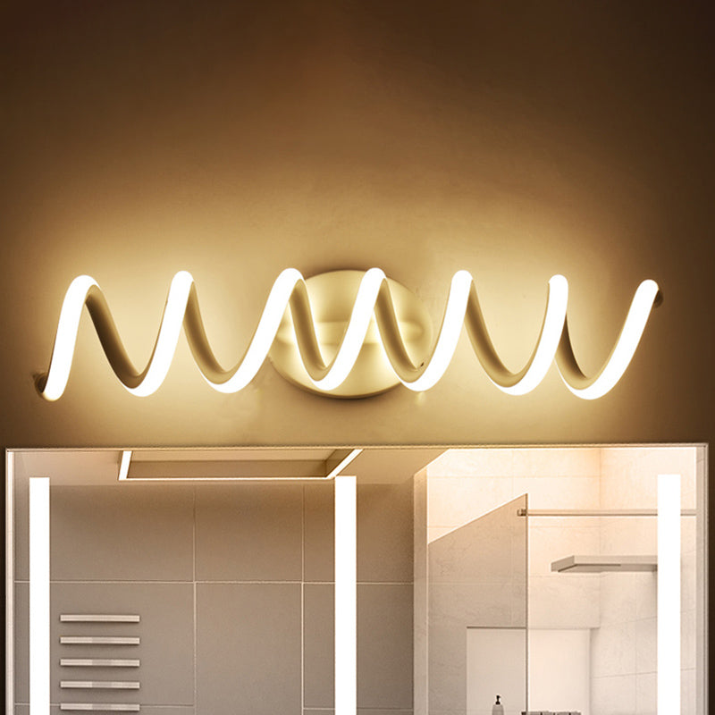 Spiral Bathroom LED Vanity Light Acrylic 1 Light Modernism Wall Mounted Mirror Light in Warm/White/Natural Light, 13"/18.5"/22.5" Wide White 18.5" Clearhalo 'Modern wall lights' 'Modern' 'Wall Lamps & Sconces' 'Wall Lights' Lighting' 598428