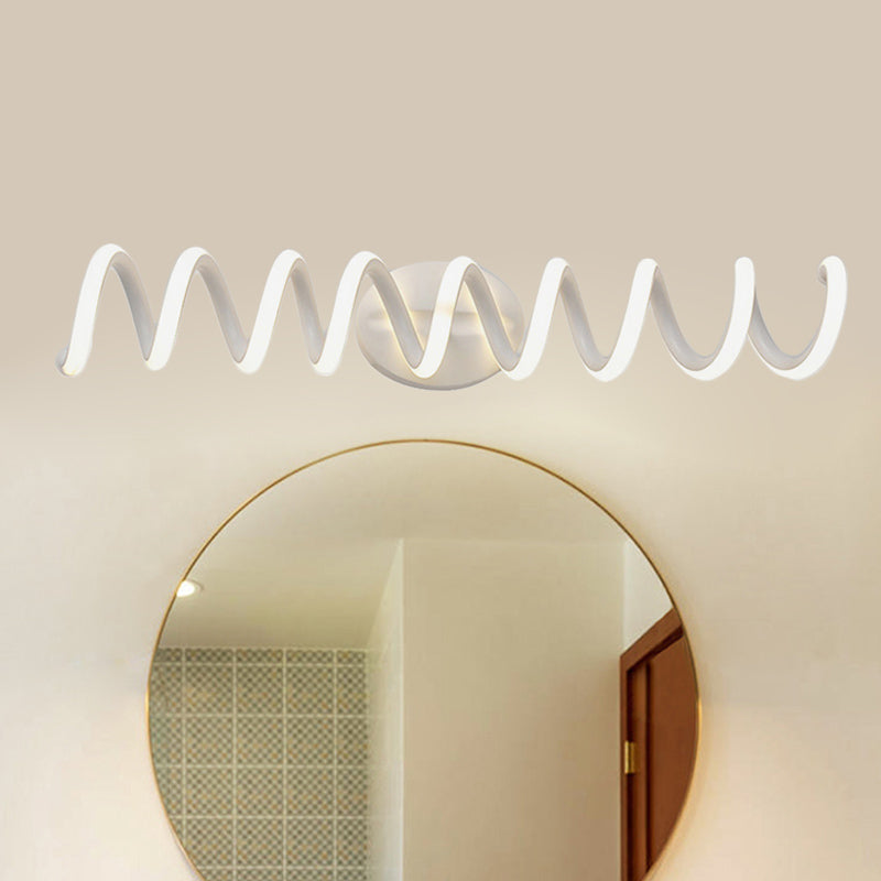 Spiral Bathroom LED Vanity Light Acrylic 1 Light Modernism Wall Mounted Mirror Light in Warm/White/Natural Light, 13"/18.5"/22.5" Wide White 22.5" Clearhalo 'Modern wall lights' 'Modern' 'Wall Lamps & Sconces' 'Wall Lights' Lighting' 598433