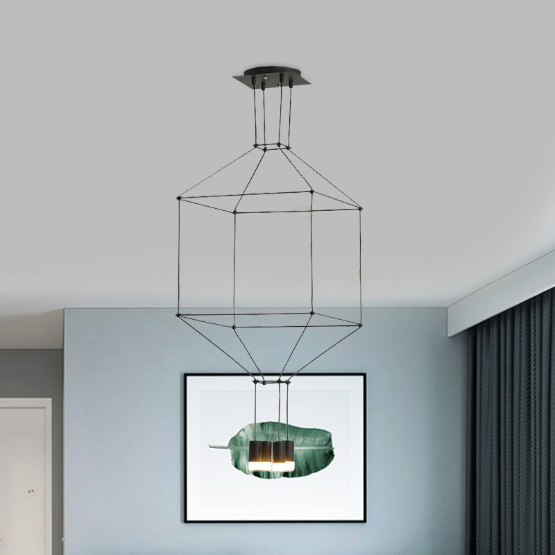 Black 3D Square Pendant Light Nordic Style 4/6 Lights Glass Hanging Ceiling Light with Metal Frame 4 Black Clearhalo 'Ceiling Lights' 'Modern Pendants' 'Modern' 'Pendant Lights' 'Pendants' Lighting' 598438