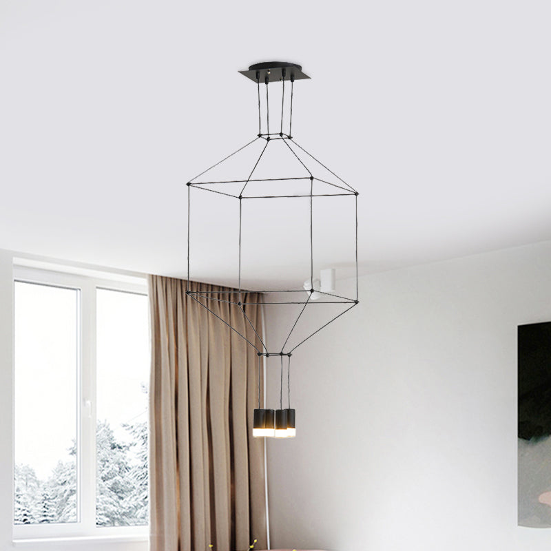 Black 3D Square Pendant Light Nordic Style 4/6 Lights Glass Hanging Ceiling Light with Metal Frame Clearhalo 'Ceiling Lights' 'Modern Pendants' 'Modern' 'Pendant Lights' 'Pendants' Lighting' 598439