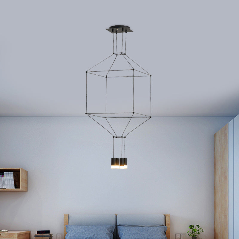 Black 3D Square Pendant Light Nordic Style 4/6 Lights Glass Hanging Ceiling Light with Metal Frame Clearhalo 'Ceiling Lights' 'Modern Pendants' 'Modern' 'Pendant Lights' 'Pendants' Lighting' 598440