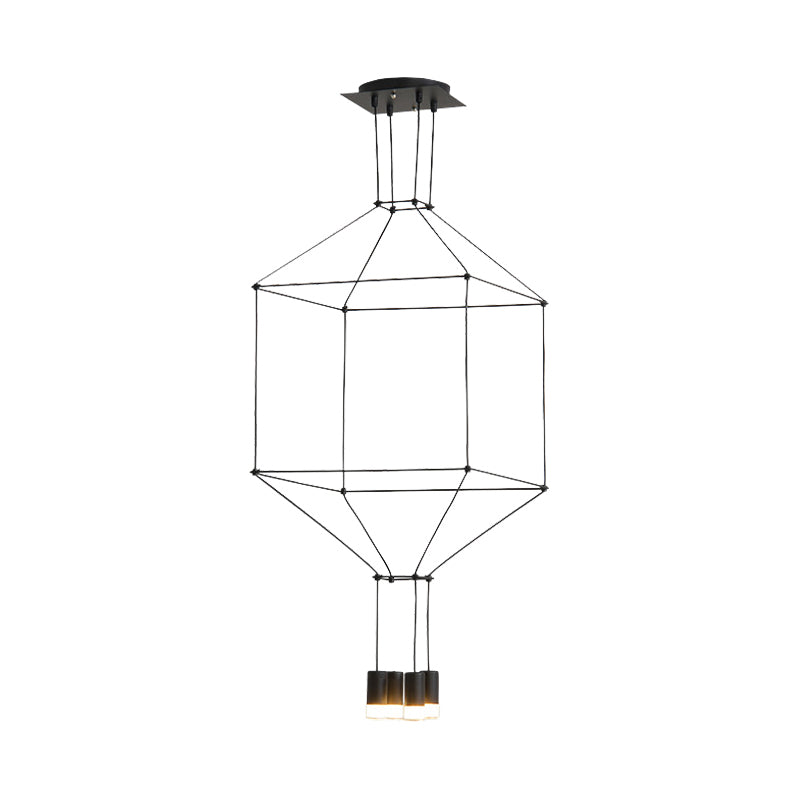 Black 3D Square Pendant Light Nordic Style 4/6 Lights Glass Hanging Ceiling Light with Metal Frame Clearhalo 'Ceiling Lights' 'Modern Pendants' 'Modern' 'Pendant Lights' 'Pendants' Lighting' 598441