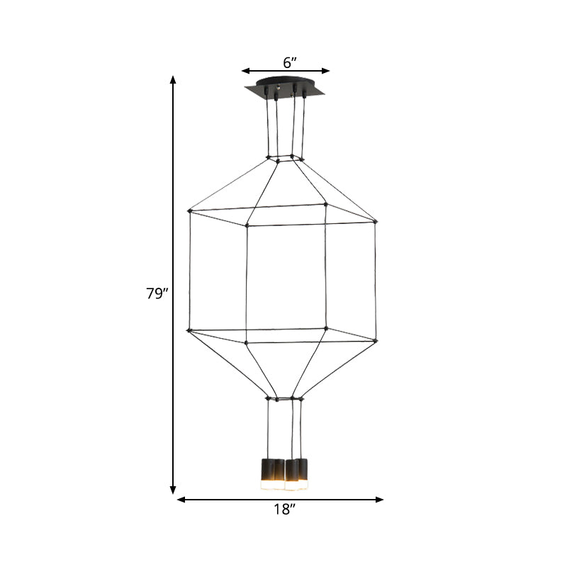 Black 3D Square Pendant Light Nordic Style 4/6 Lights Glass Hanging Ceiling Light with Metal Frame Clearhalo 'Ceiling Lights' 'Modern Pendants' 'Modern' 'Pendant Lights' 'Pendants' Lighting' 598442