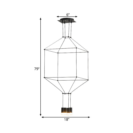 Black 3D Square Pendant Light Nordic Style 4/6 Lights Glass Hanging Ceiling Light with Metal Frame Clearhalo 'Ceiling Lights' 'Modern Pendants' 'Modern' 'Pendant Lights' 'Pendants' Lighting' 598442