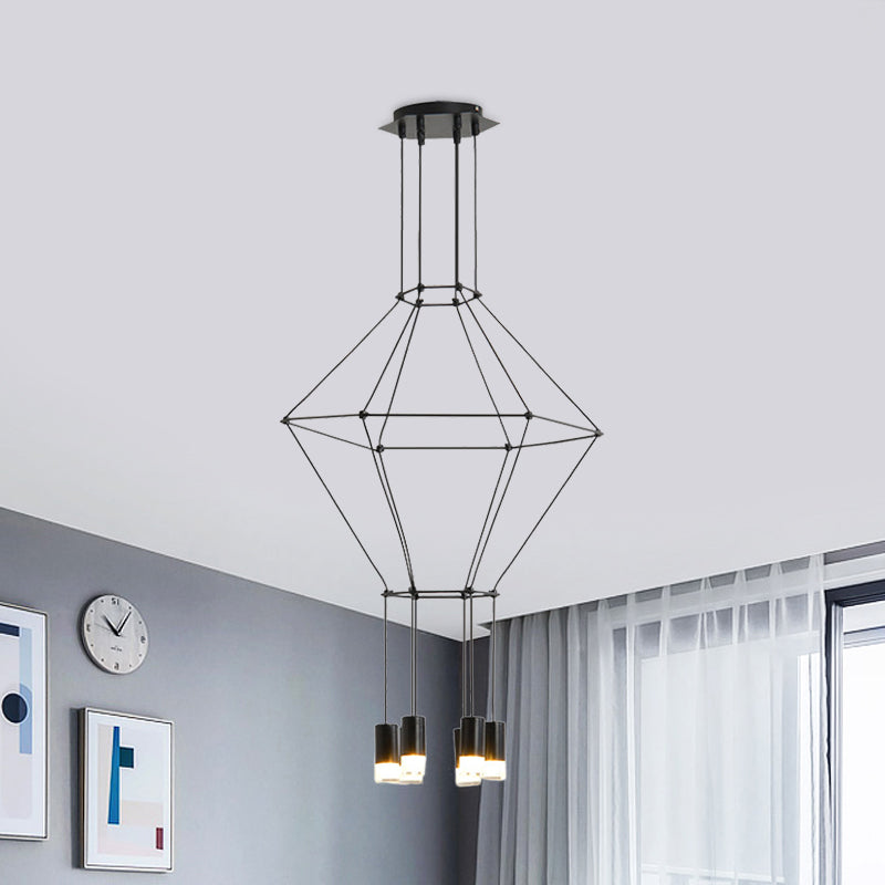 Black 3D Square Pendant Light Nordic Style 4/6 Lights Glass Hanging Ceiling Light with Metal Frame 6 Black Clearhalo 'Ceiling Lights' 'Modern Pendants' 'Modern' 'Pendant Lights' 'Pendants' Lighting' 598443